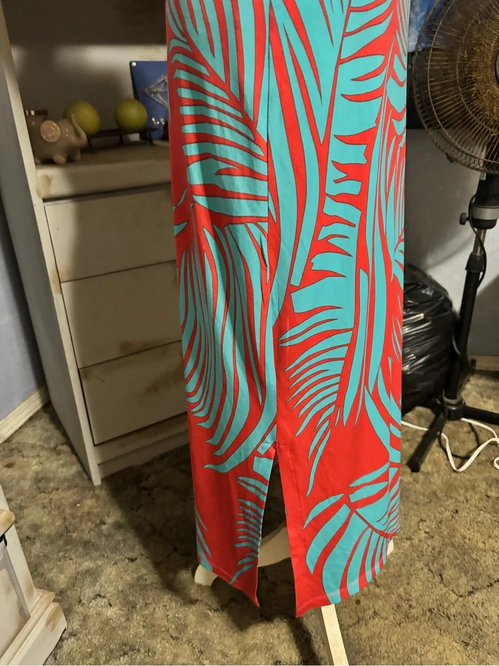 Kim & Co Tropical Palm Print Maxi Skirt Papaya Turquoise XL Made in Canada - Picture 5 of 7